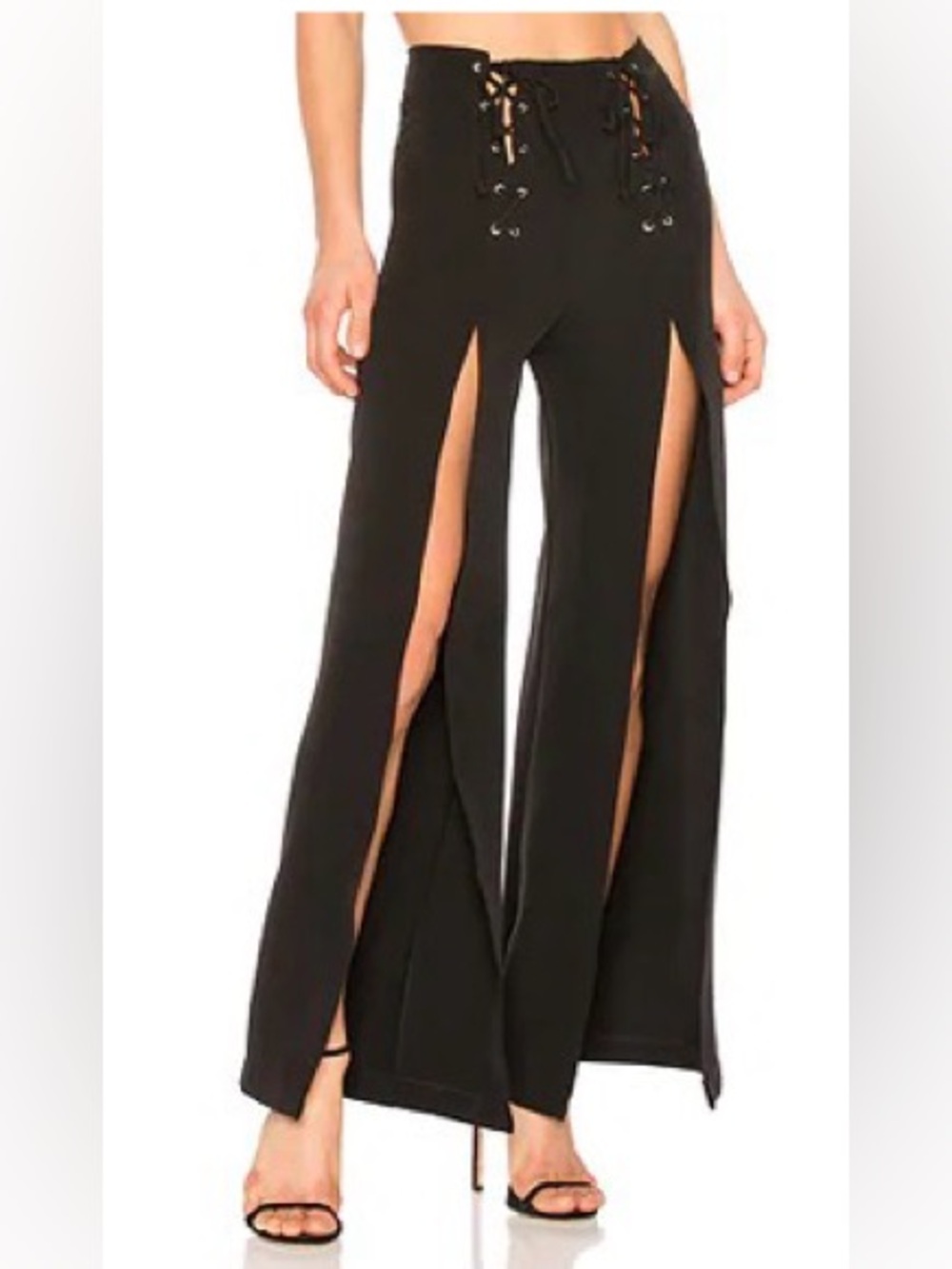 NWT NBD Revolve Slit Front Wide-leg Pant Black Silver Zipper Accents S